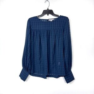 Chelsea28 Sheer Crew Neck Cuffed Long Sleeves Blouse In Blue Size Medium